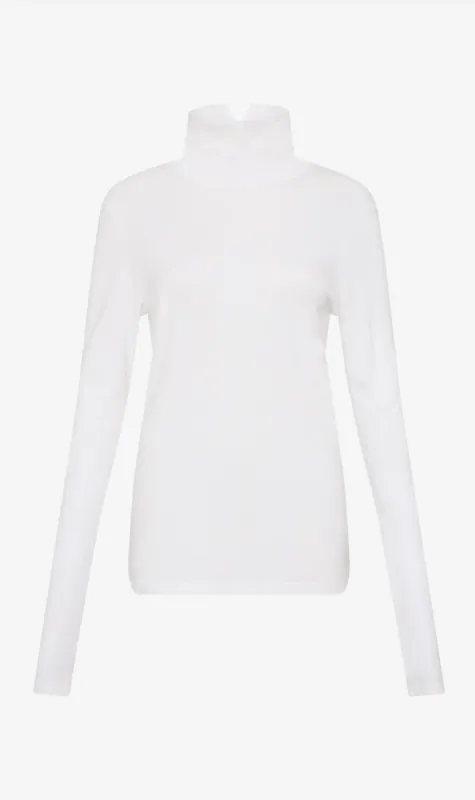 Bassike | Slim Rib Funnel L/s T.Shirt - White sold by Sister & Co
