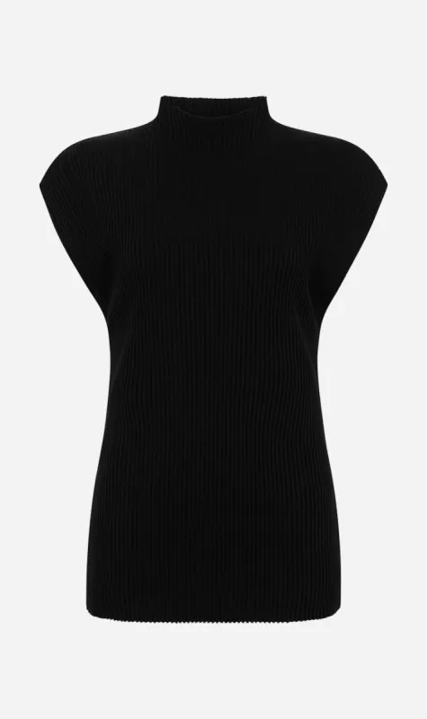 Bassike | Raised Neck Drapey Rib Tank - Black sold by Sister & Co