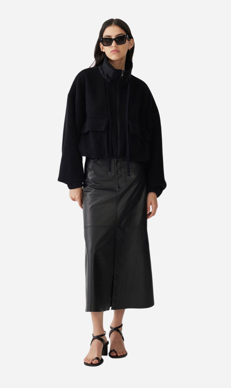 Bassike | Woollen Zip Front Jacket - Black sold by Sister & Co