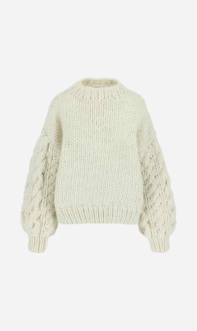 Mr Mittens | Cable Sleeve Crew Neck - Cream sold by Sister & Co