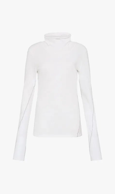 Bassike | Raw Funnel Neck L/s T.Shirt - White/Grey sold by Sister & Co