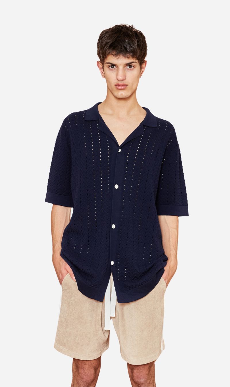 Kore Studios | Nerano Knit S/S Shirt - Navy sold by Sister & Co