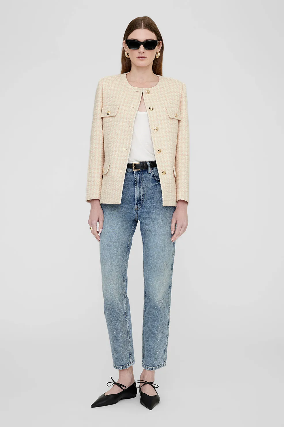 Anine Bing | Janet Jacket - Cream & Peach Houndstooth sold by Sister & Co product image thumbnail 2