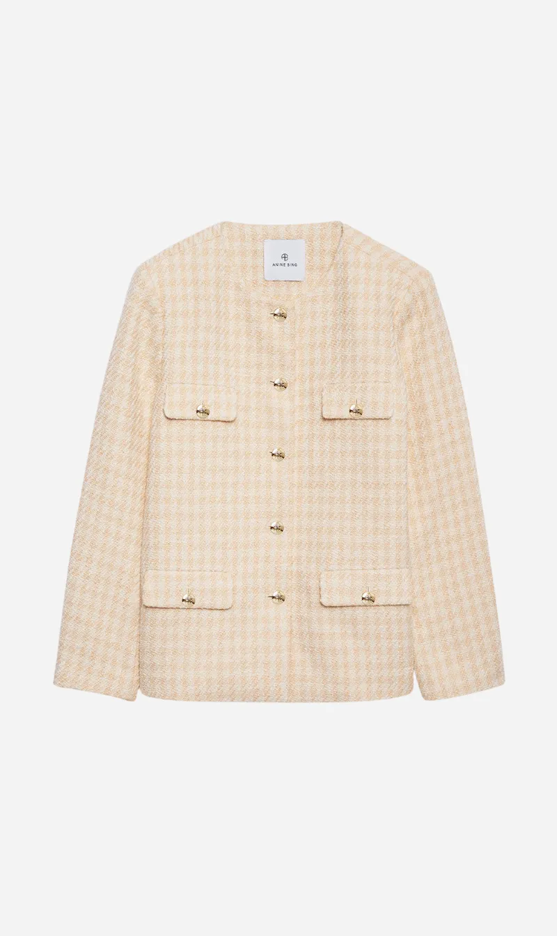 Anine Bing | Janet Jacket - Cream & Peach Houndstooth sold by Sister & Co