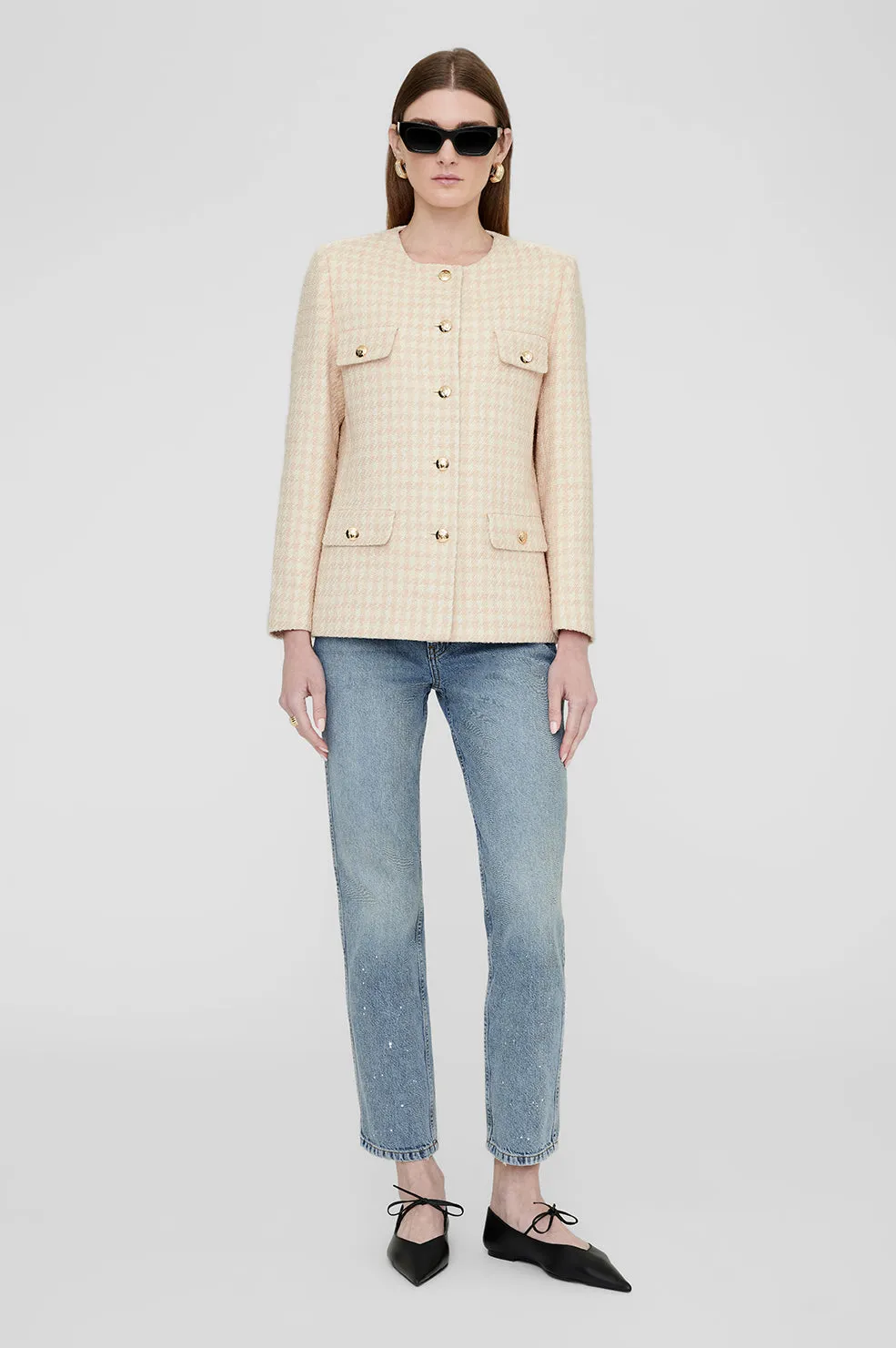 Anine Bing | Janet Jacket - Cream & Peach Houndstooth sold by Sister & Co product image thumbnail 3