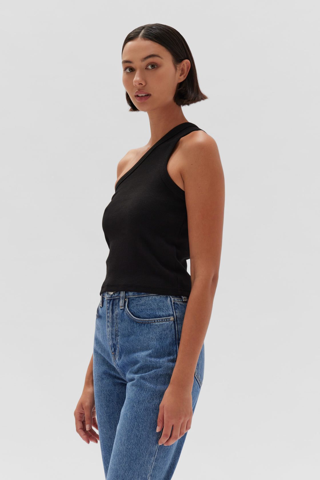 Assembly Label | Asymetrical Organic Jersey Tank - True Black sold by Sister & Co product image thumbnail 5