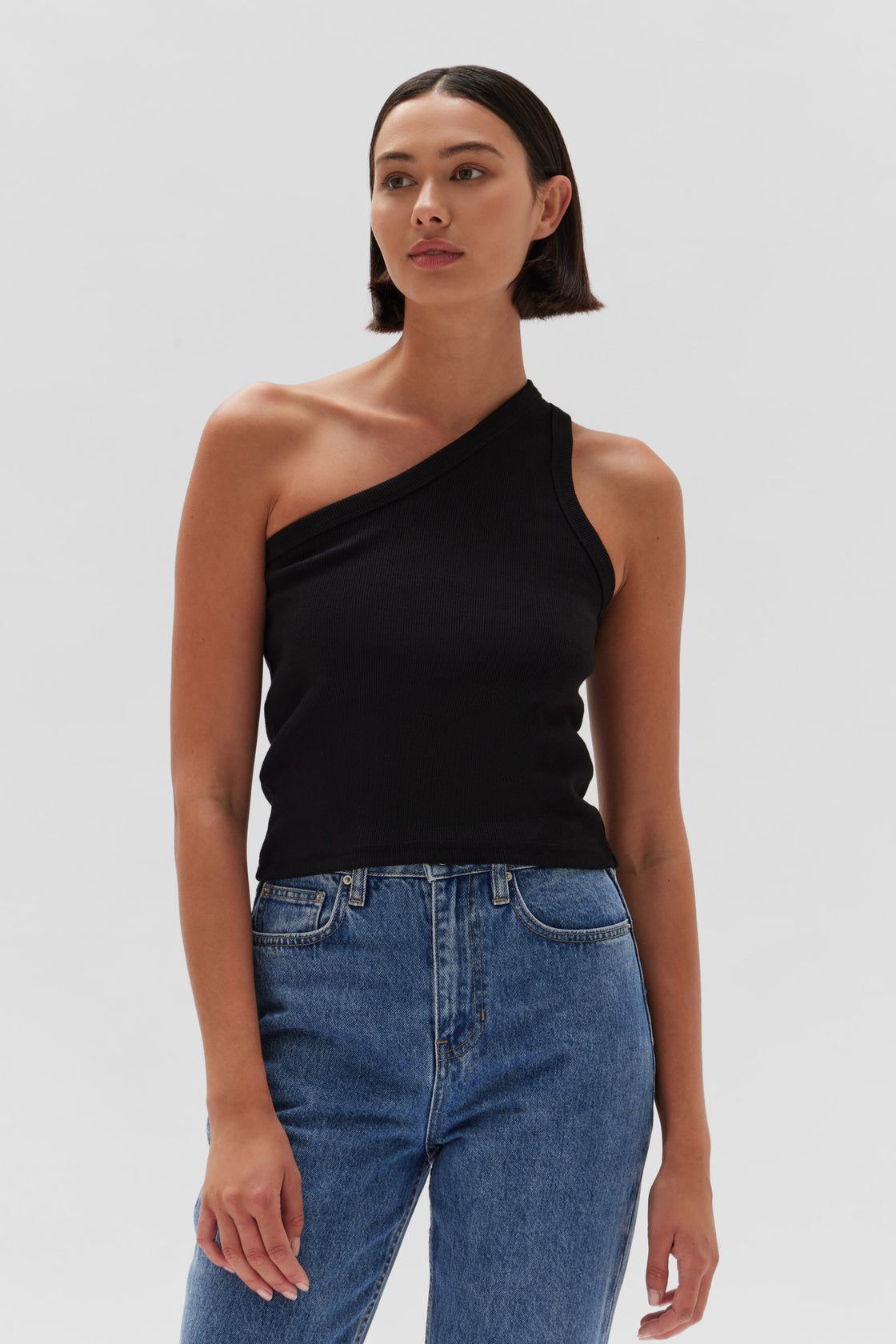 Assembly Label | Asymetrical Organic Jersey Tank - True Black sold by Sister & Co product image thumbnail 4