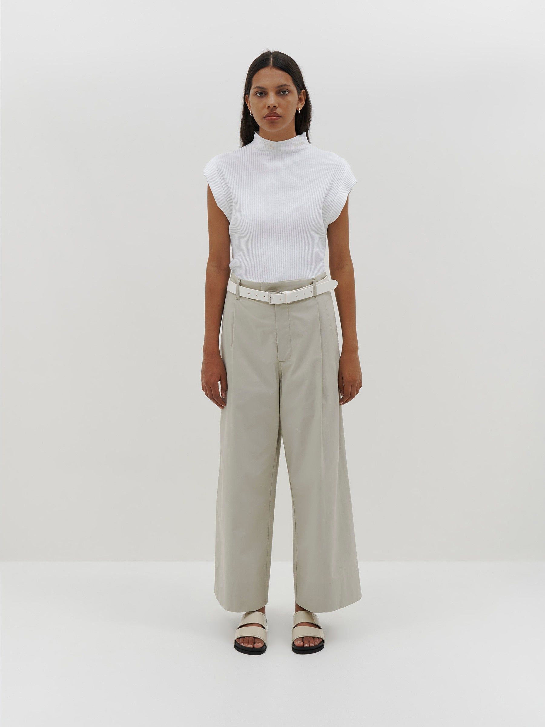 Bassike | Raised Neck Drapey Rib Tank - White sold by Sister & Co product image thumbnail 2