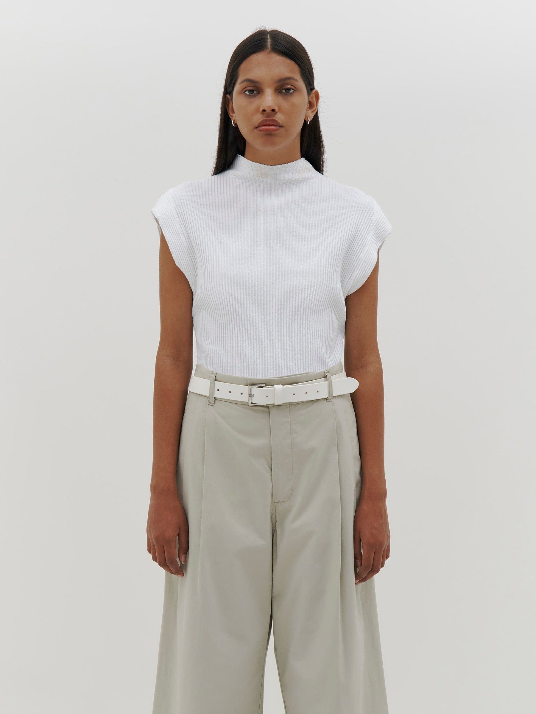 Bassike | Raised Neck Drapey Rib Tank - White sold by Sister & Co product image thumbnail 3