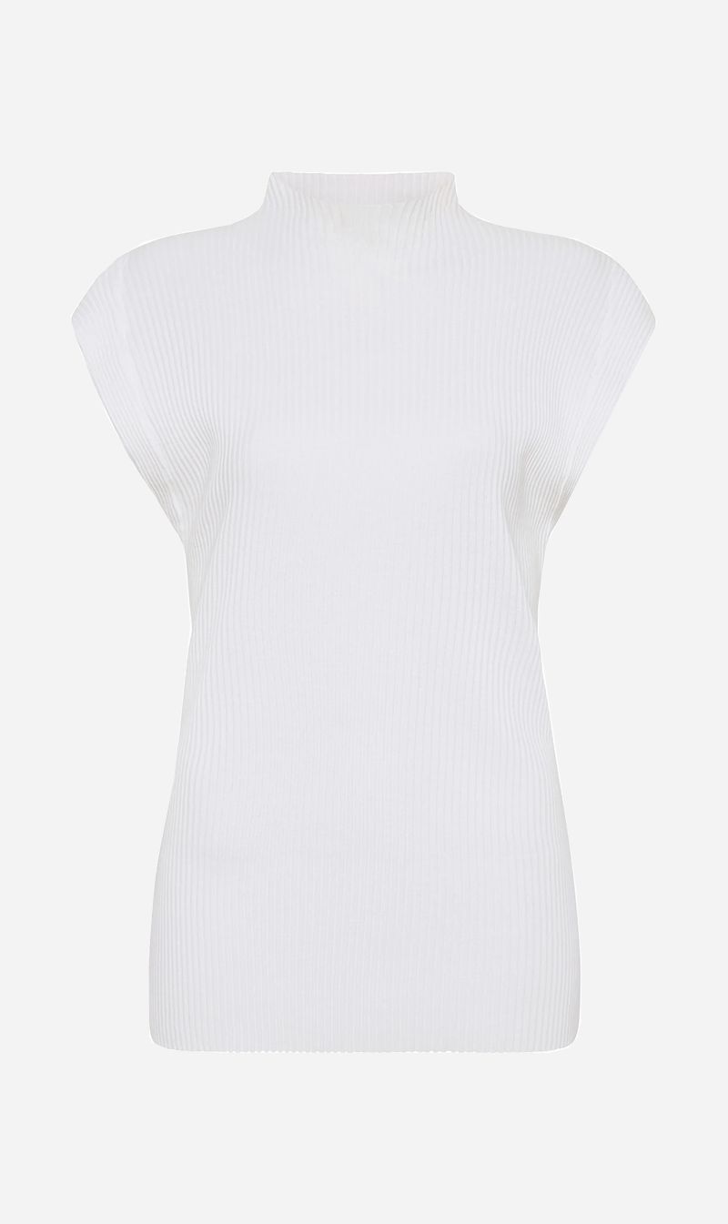Bassike | Raised Neck Drapey Rib Tank - White sold by Sister & Co