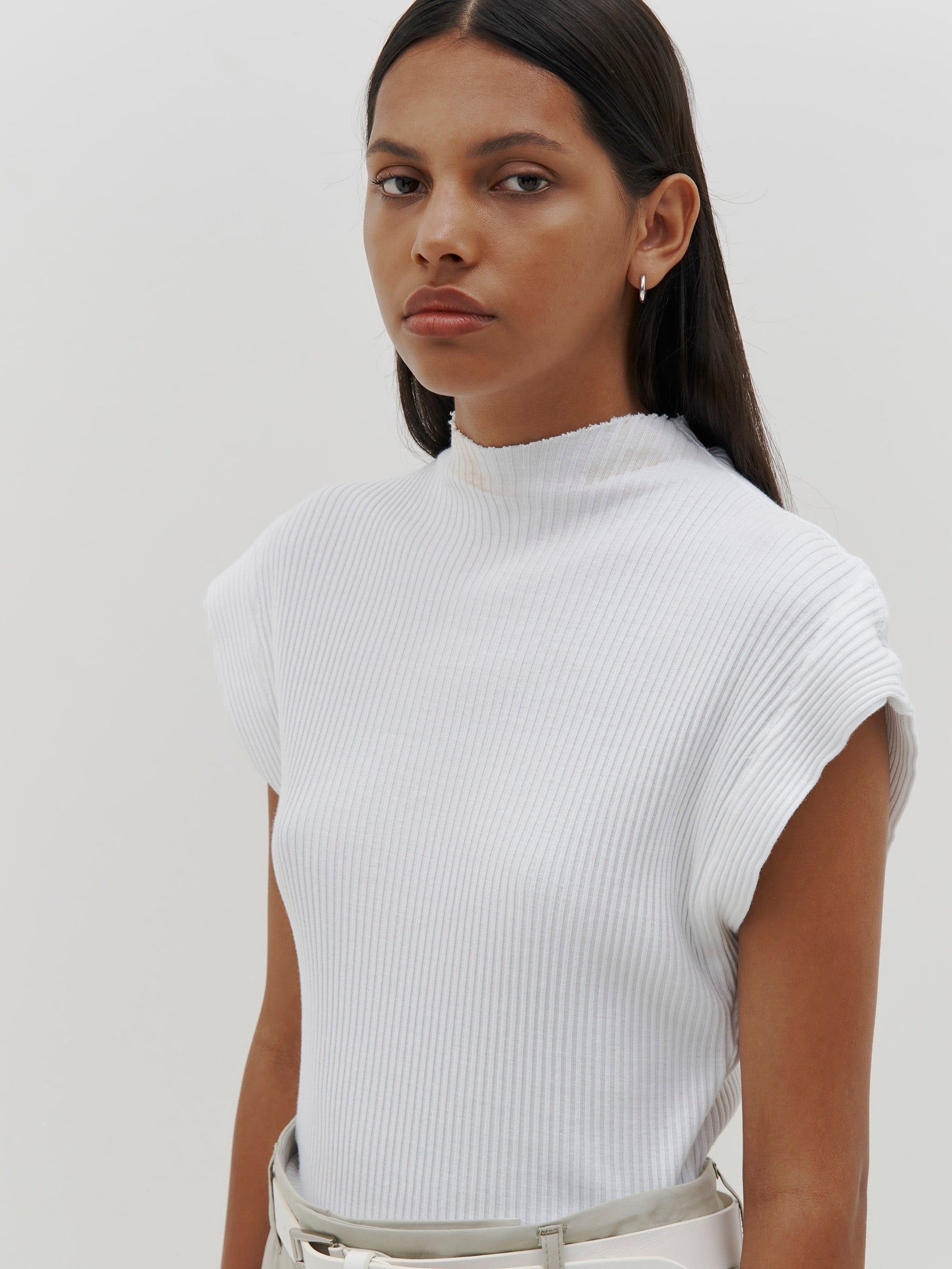 Bassike | Raised Neck Drapey Rib Tank - White sold by Sister & Co product image thumbnail 5