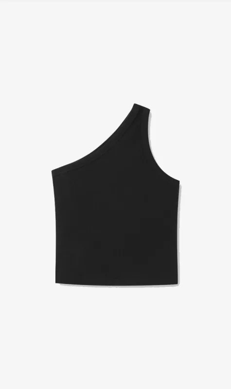 Assembly Label | Asymetrical Organic Jersey Tank - True Black sold by Sister & Co