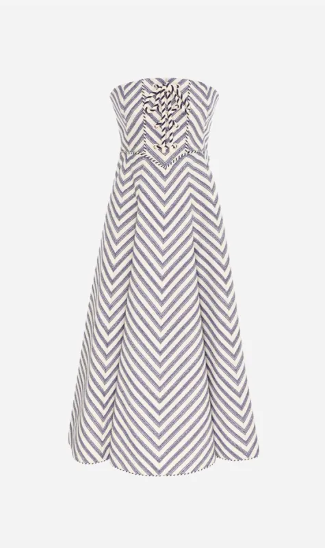 Zimmermann | High Tide Laced Midi Dress - Navy/Cream sold by Sister & Co