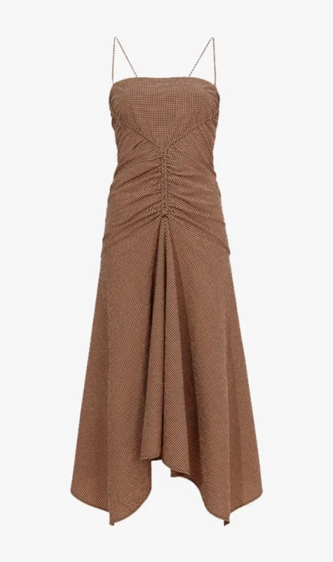 Proenza Schouler White Label | Gingham Ruched Strappy Dress - Coral/Black sold by Sister & Co