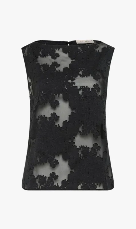 St Agni | Semi Sheer Floral Top - Black sold by Sister & Co
