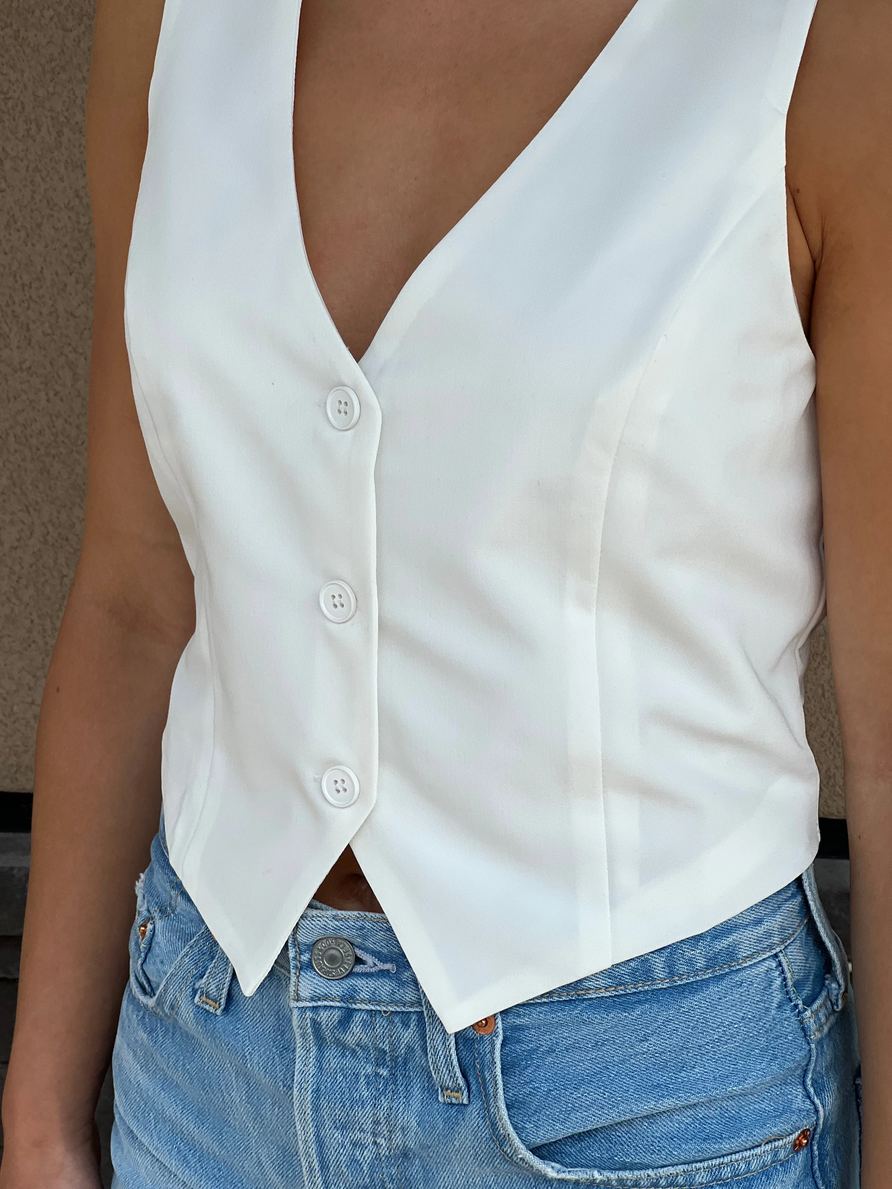 Zalia Cropped Tux Vest | White sold by Bella Chic product image thumbnail 5