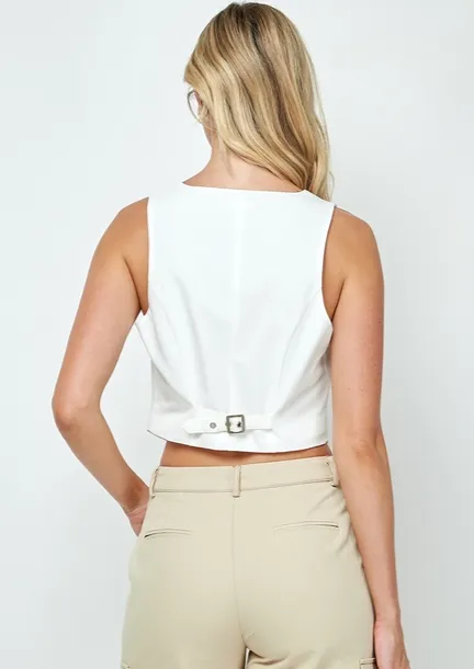 Zalia Cropped Tux Vest | White sold by Bella Chic product image thumbnail 3