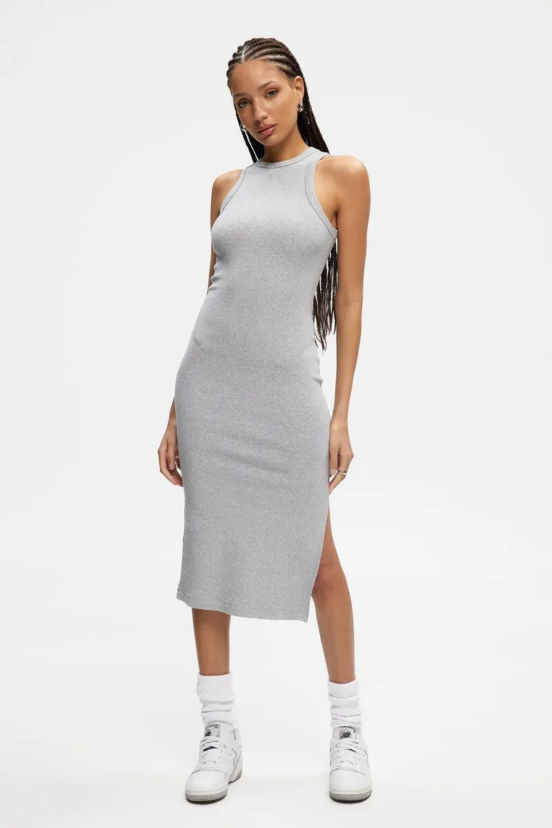 Ribbed Halter Dress | Heather Grey sold by Bella Chic