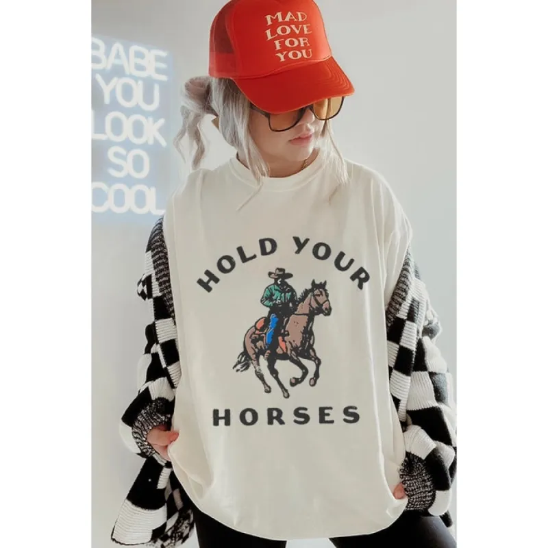 Hold Your Horses Vintage Graphic Tee | Ivory sold by Bella Chic