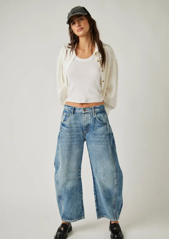 Good Luck Mid Rise Barrel Jean | Ultra Light Beam sold by Bella Chic