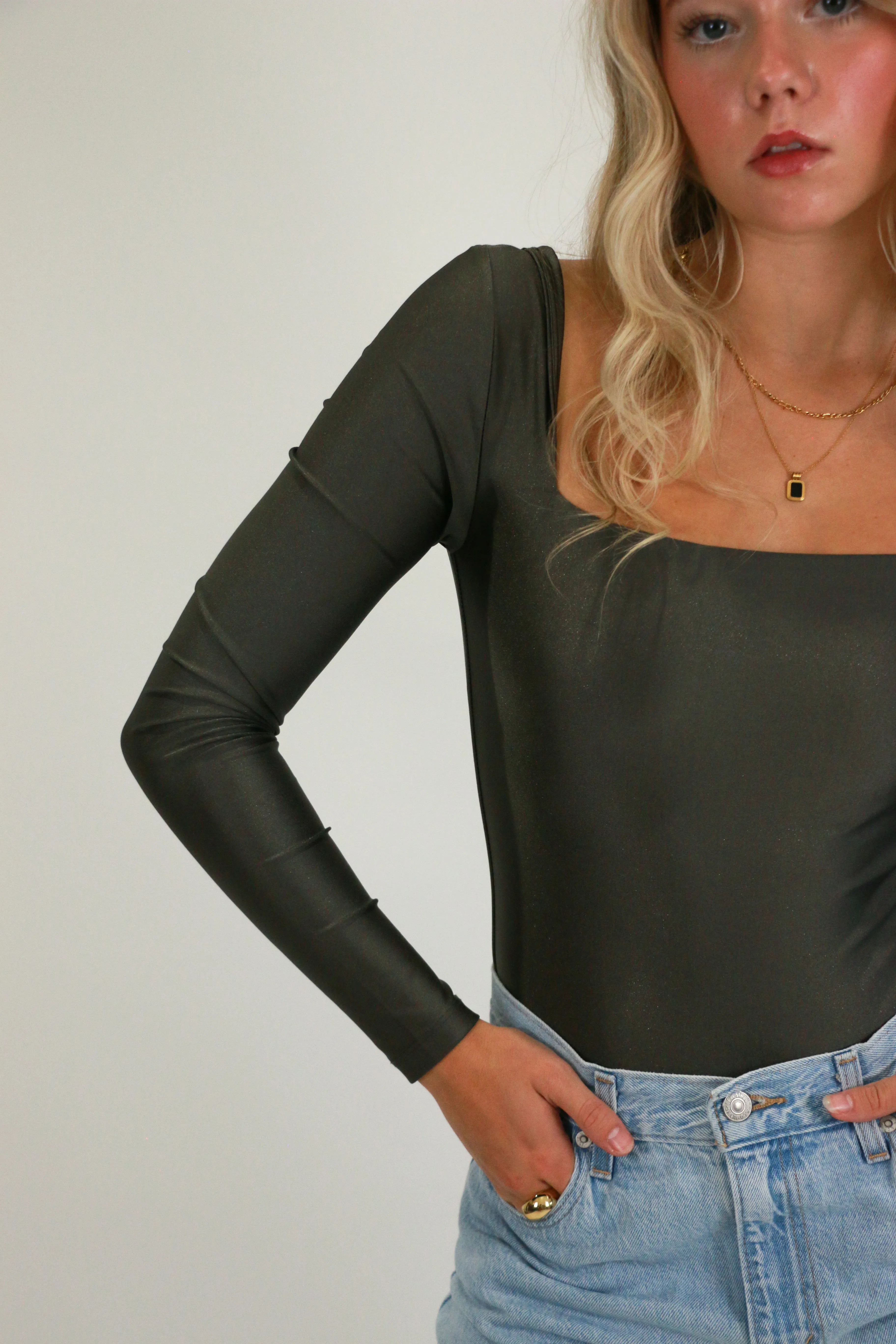 Stacy Square Neck Bodysuit | Gunmetal sold by Bella Chic product image thumbnail 2