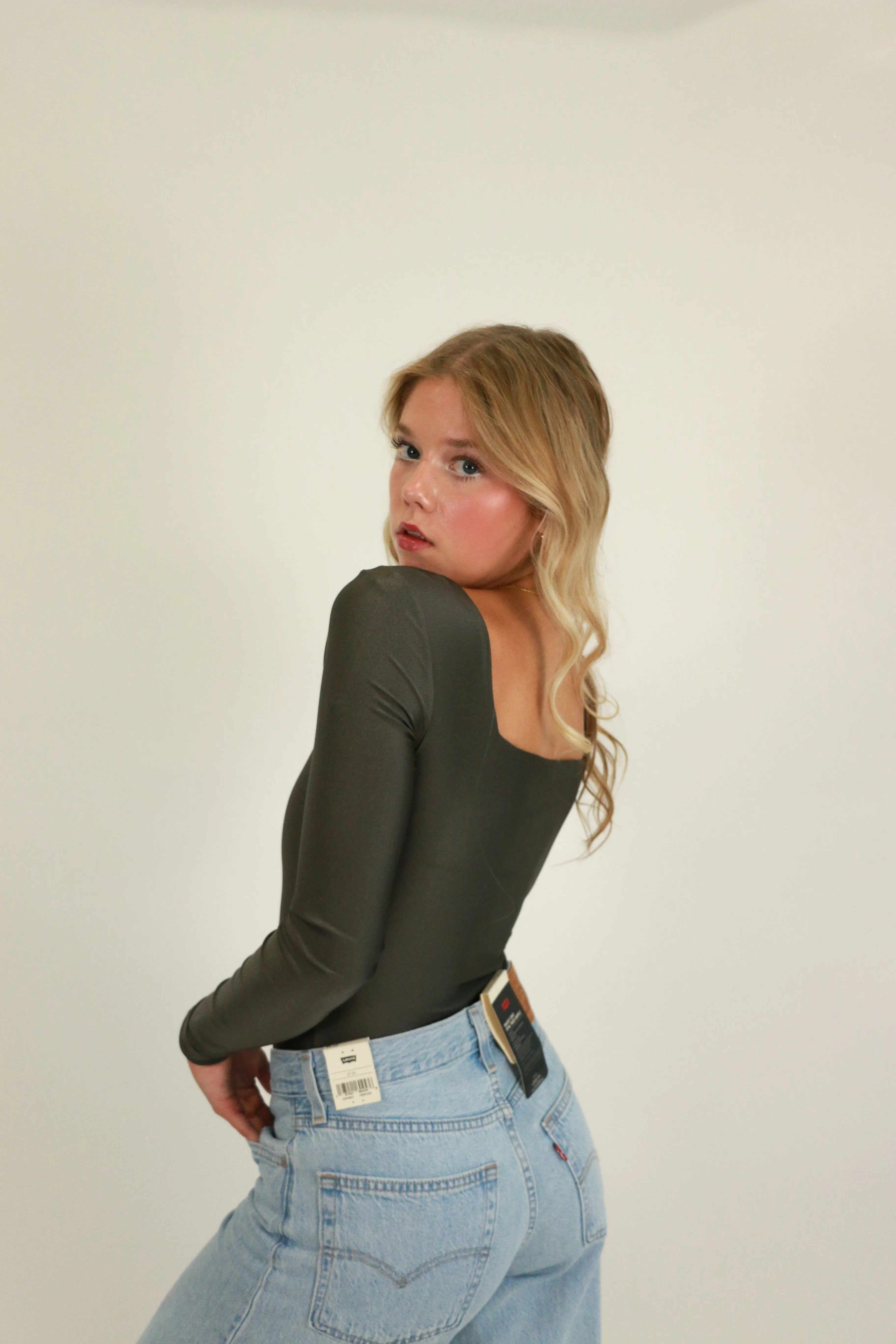 Stacy Square Neck Bodysuit | Gunmetal sold by Bella Chic product image thumbnail 3