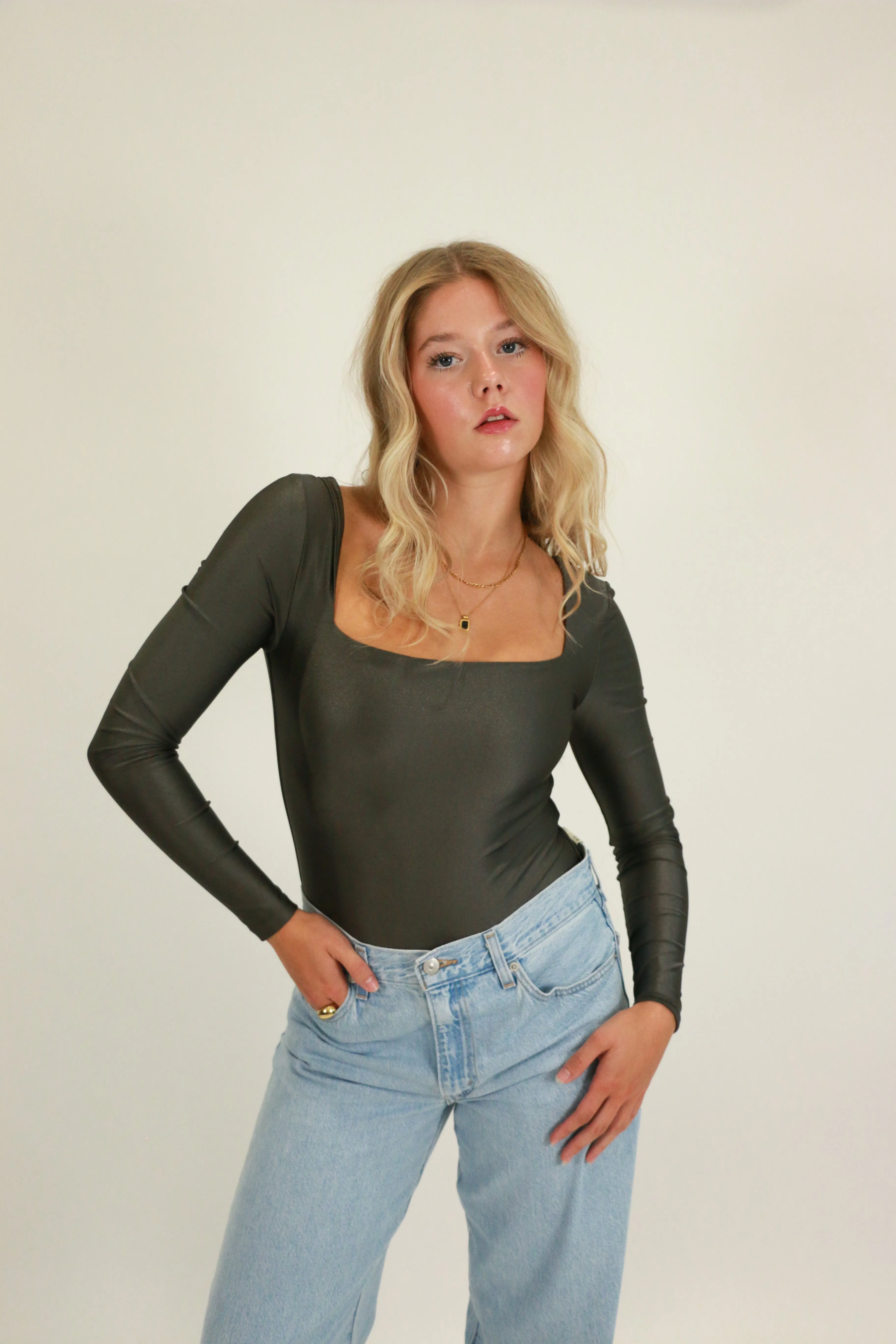 Stacy Square Neck Bodysuit | Gunmetal sold by Bella Chic product image thumbnail 4