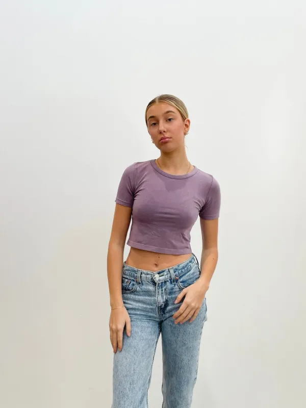 Bamboo Short Sleeve Crop Top | Mauve sold by Bella Chic