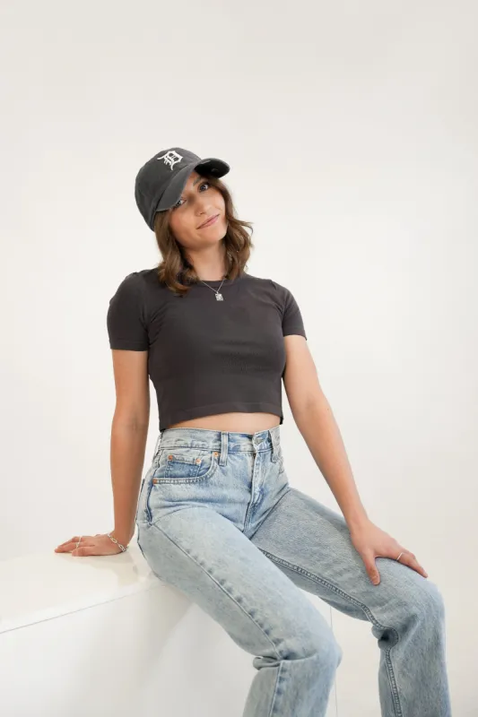Bamboo Short Sleeve Crop Top | Charcoal sold by Bella Chic