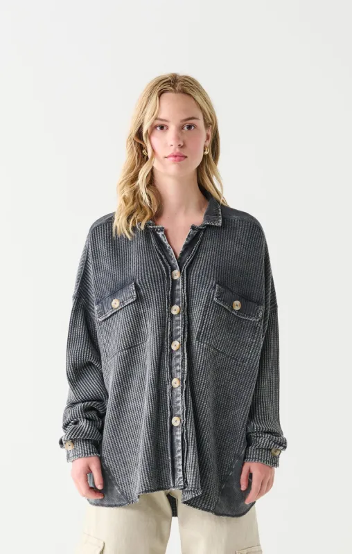 Waffle Knit Jacket | Washed Charcoal made by Bella Chic