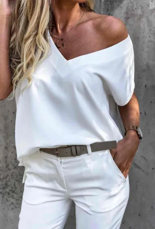 Outing V-Neck T-Shirt | White made by Bella Chic