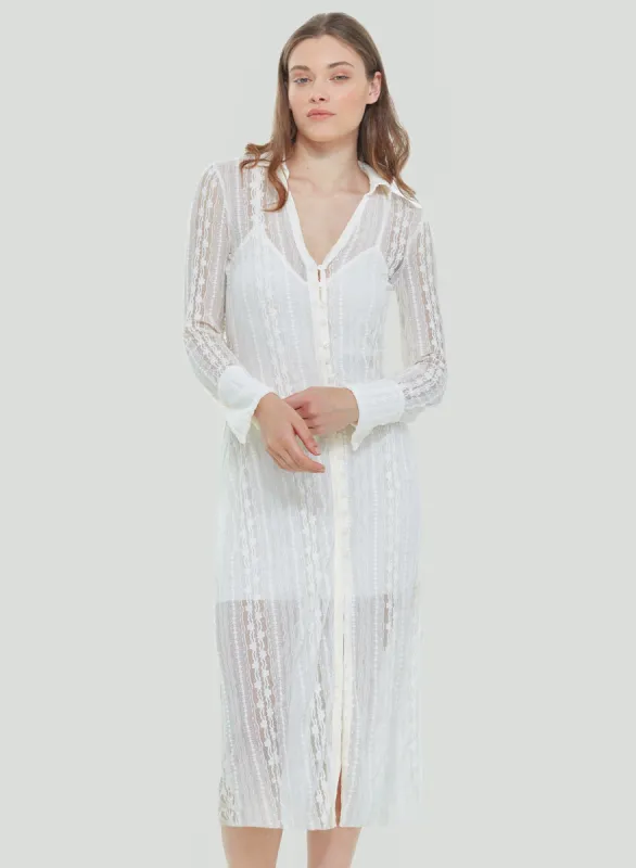 Collared Lace Midi Dress | Off-White Lace sold by Bella Chic