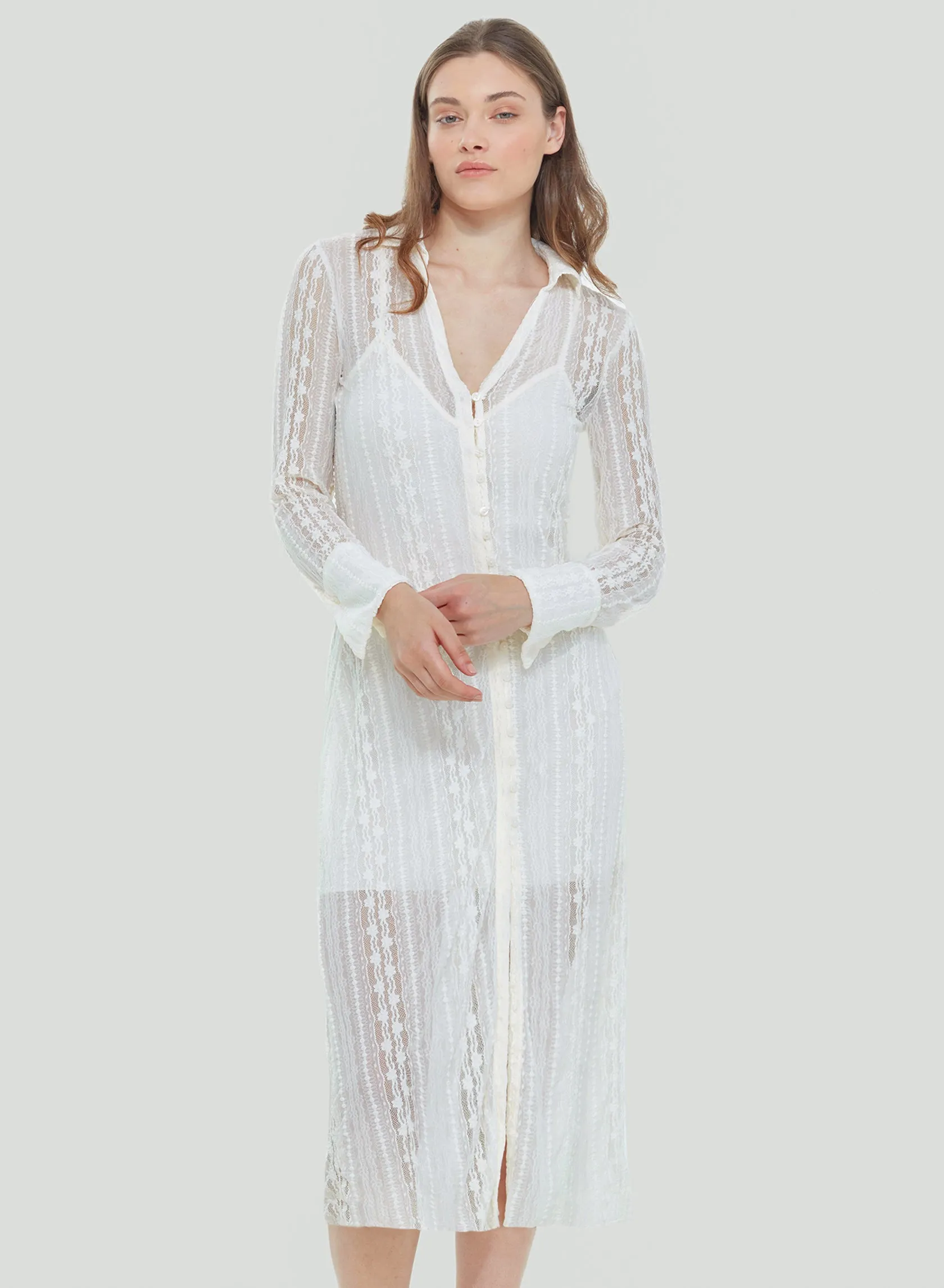 Collared Lace Midi Dress | Off-White Lace sold by Bella Chic