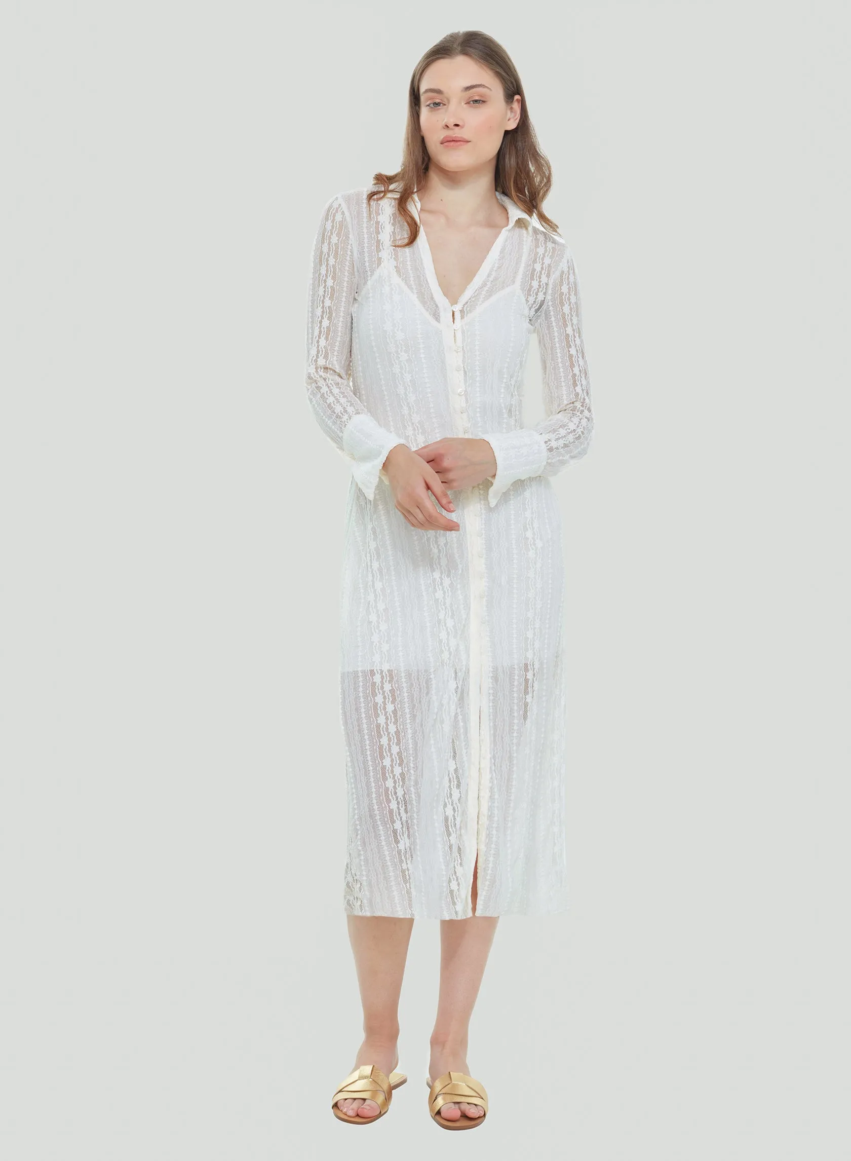 Collared Lace Midi Dress | Off-White Lace sold by Bella Chic product image thumbnail 3