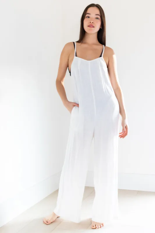 Elora Cover Up Romper | White Linen sold by Bella Chic