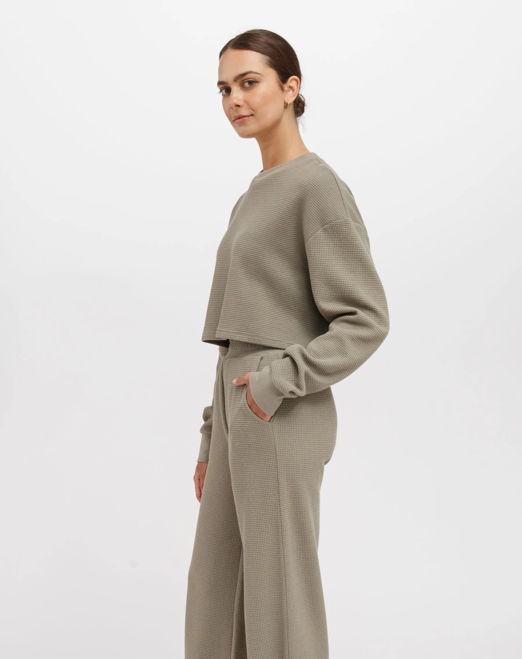 Waffle Knit Little Sister Boxy Tee | Olive sold by Bella Chic product image thumbnail 2