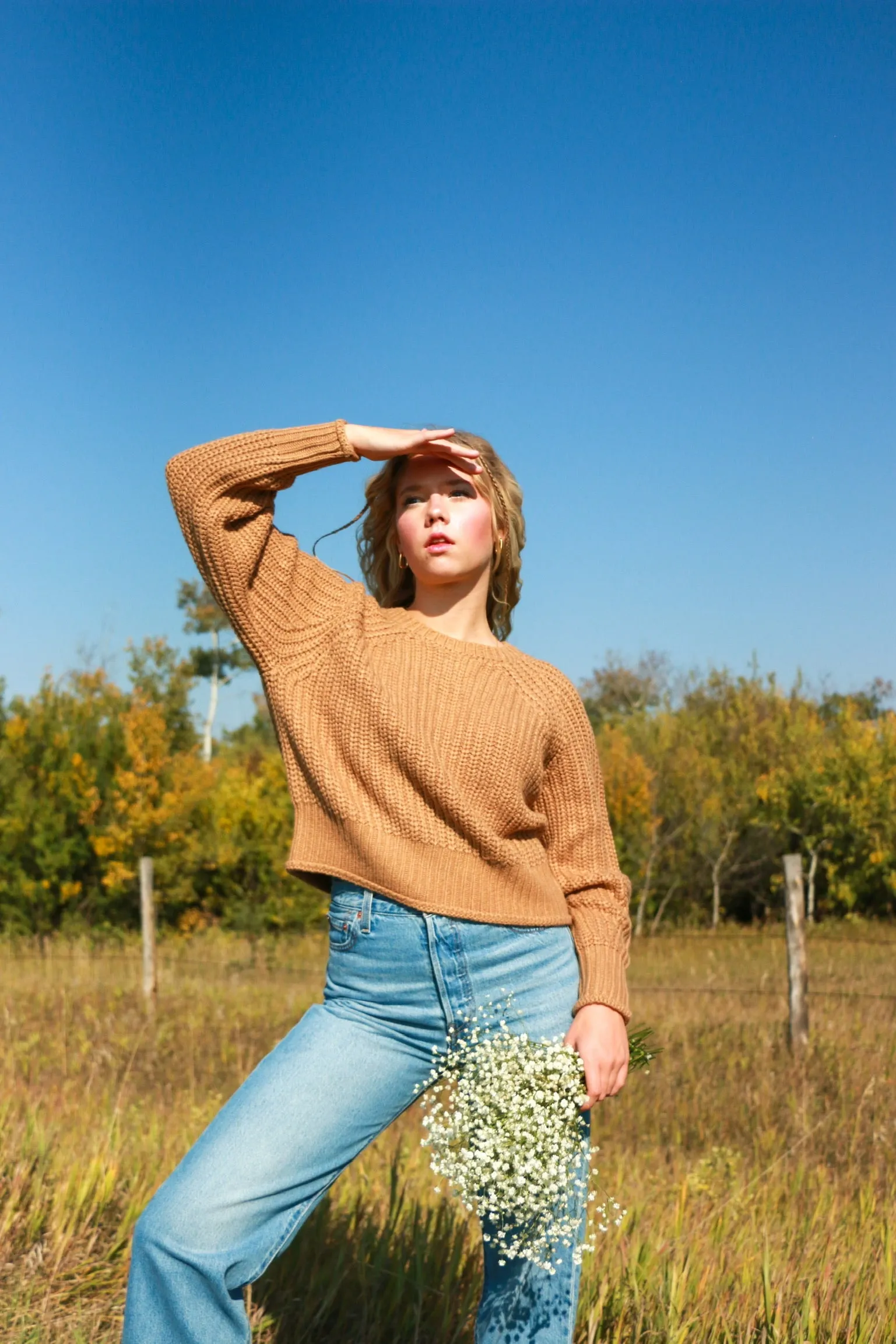 Hifza Long Raglan Sleeve Crew Neck | Camel sold by Bella Chic