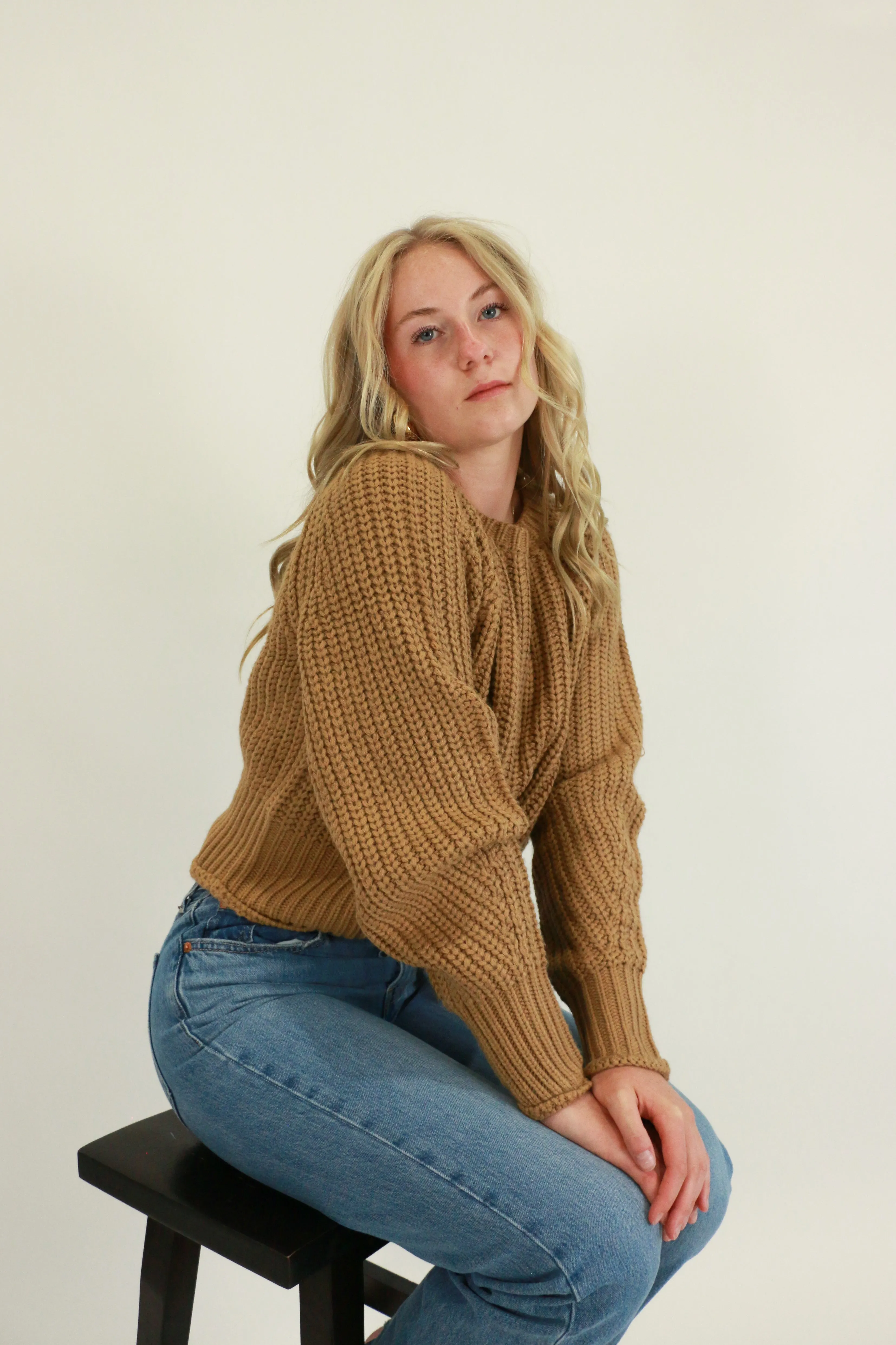 Hifza Long Raglan Sleeve Crew Neck | Camel sold by Bella Chic product image thumbnail 4