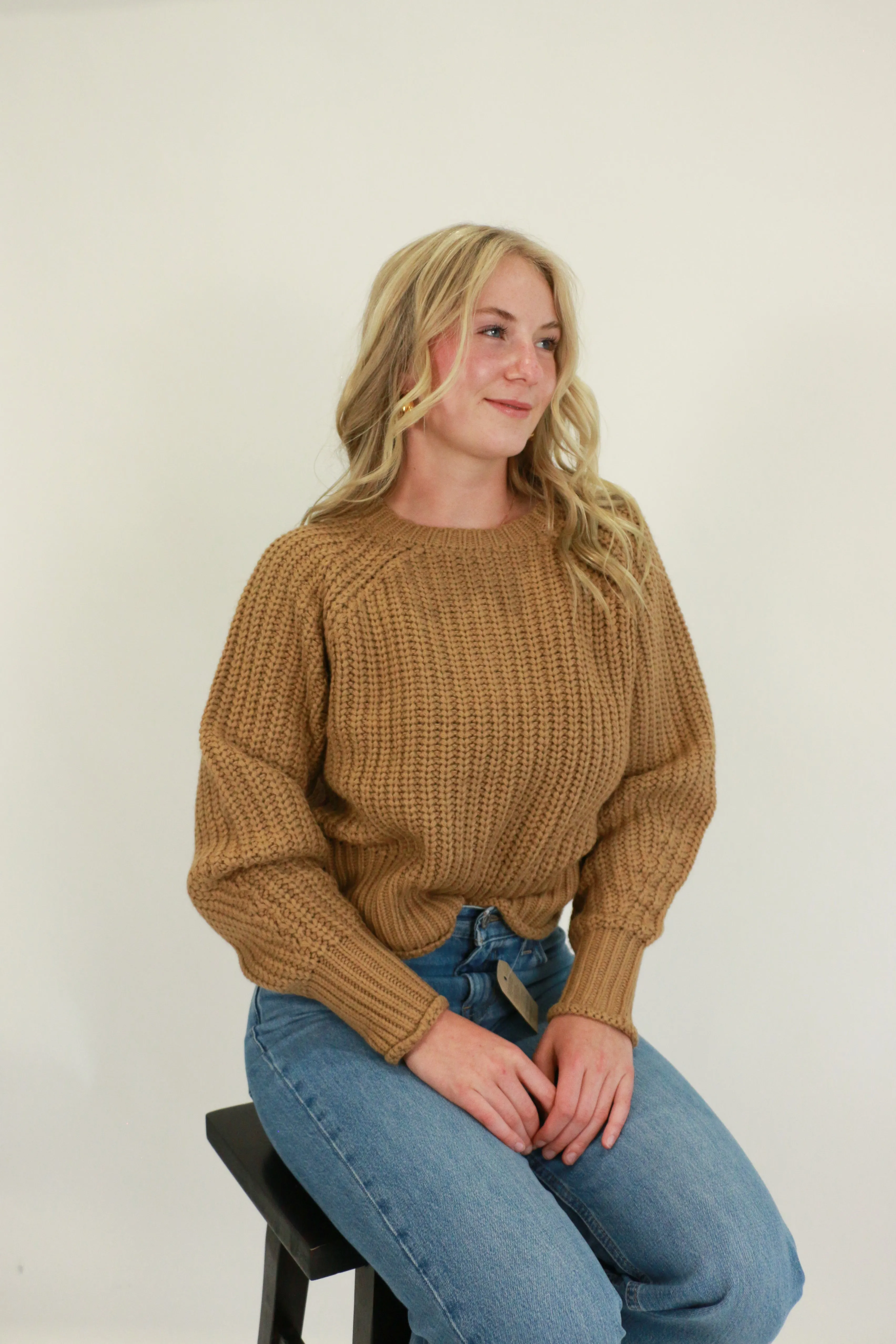 Hifza Long Raglan Sleeve Crew Neck | Camel sold by Bella Chic product image thumbnail 3