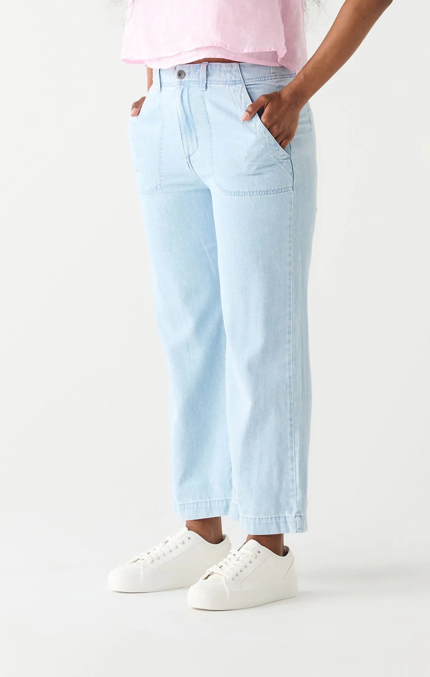 Mid Rise Wide Leg Cropped Pant | Light Blue Wash sold by Bella Chic product image thumbnail 2