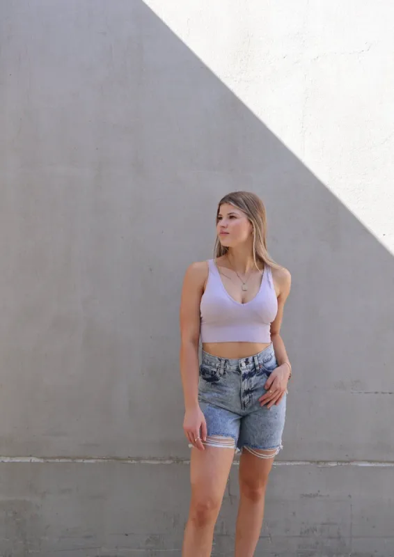 Padded Rib Plunge Brami | Lilac sold by Bella Chic