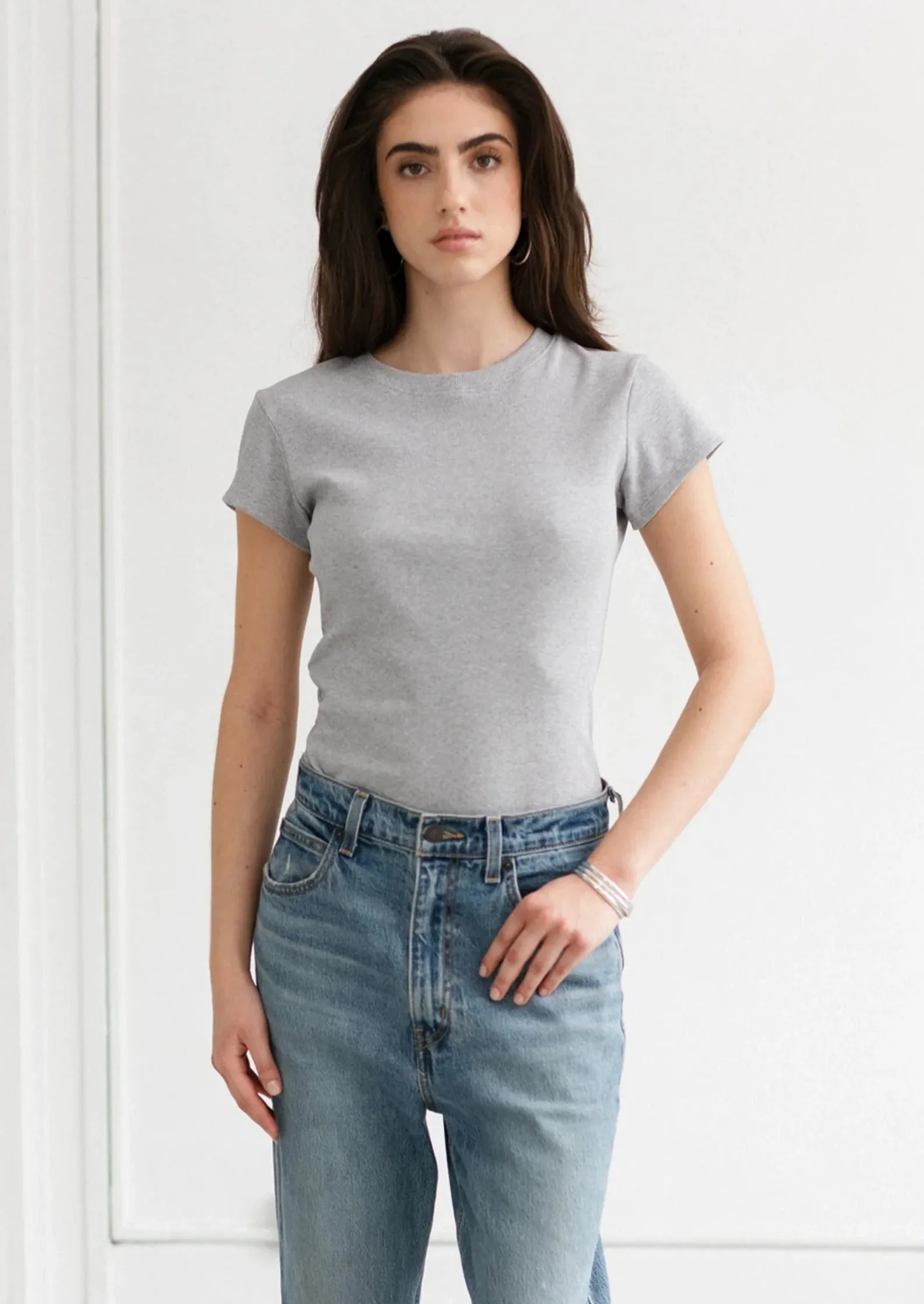 The Ribbed Fitted Tee | Classic Grey sold by Bella Chic