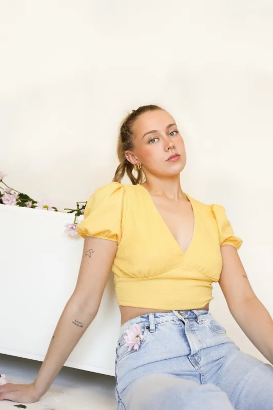 Spring Sunshine V-Neck Top | Lemon sold by Bella Chic