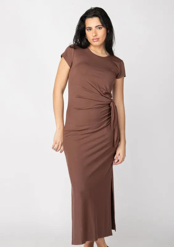Short Sleeve Knotted Midi Dress | Cocoa sold by Bella Chic