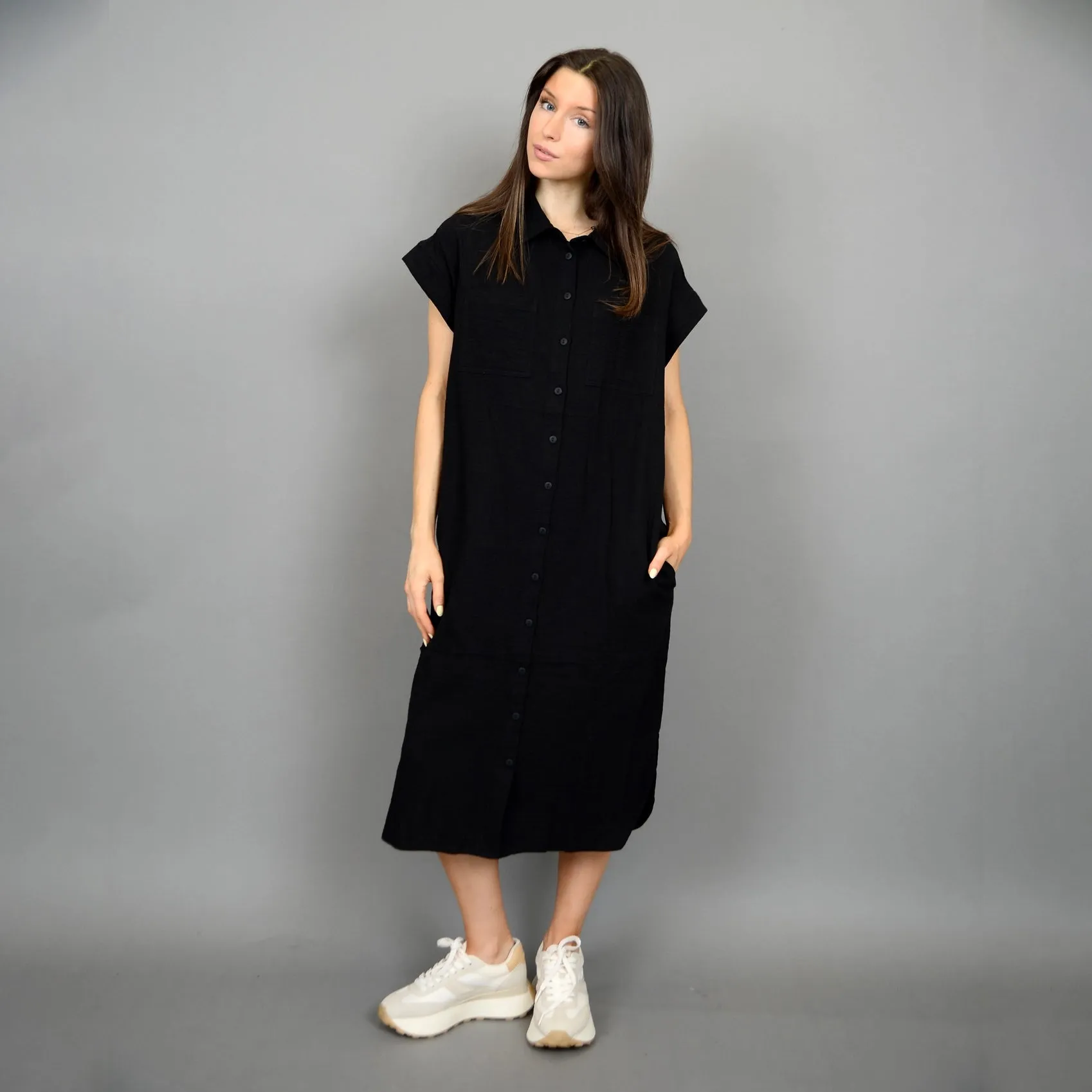 Aira Bubble Gauze Dolman Dress | Black sold by Bella Chic