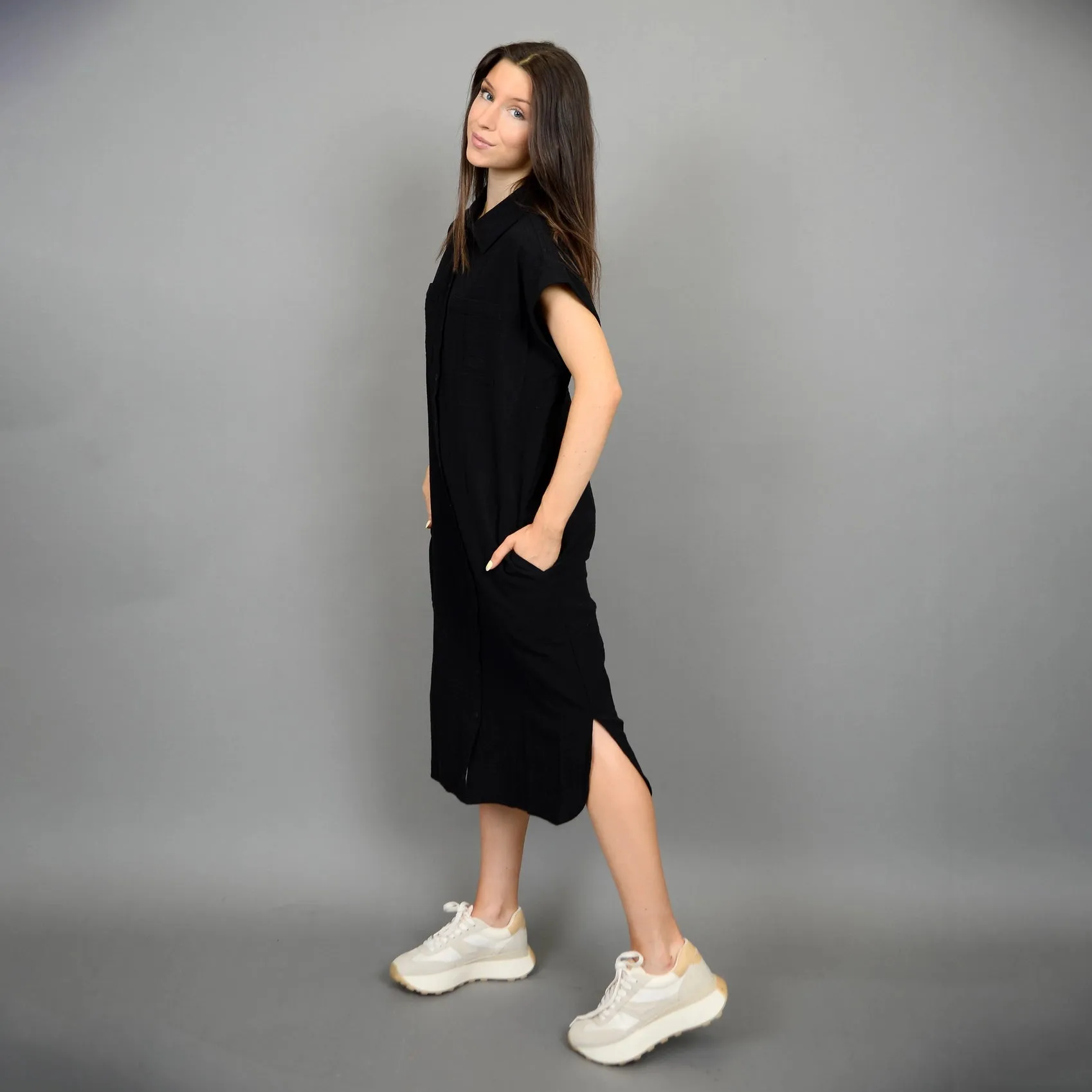 Aira Bubble Gauze Dolman Dress | Black sold by Bella Chic product image thumbnail 2