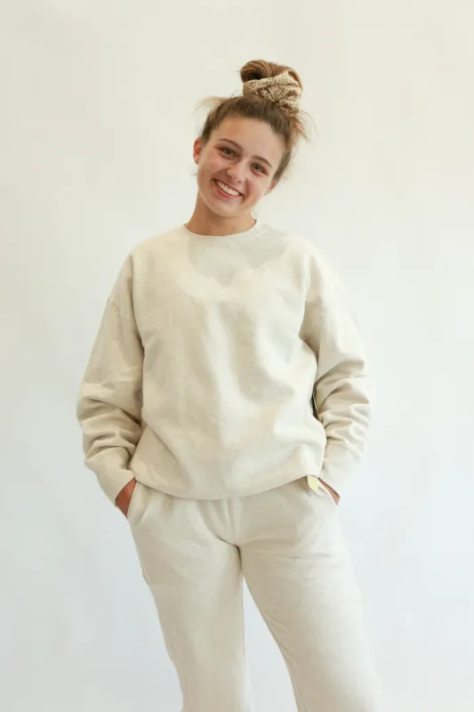 Christa Boyfriend Crewneck | Heather Oatmeal sold by Bella Chic