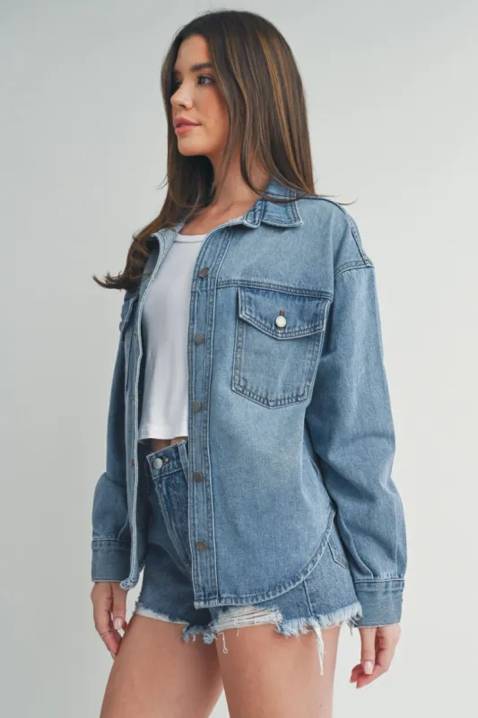 Billie Dark Wash Jean Shacket sold by Bella Chic