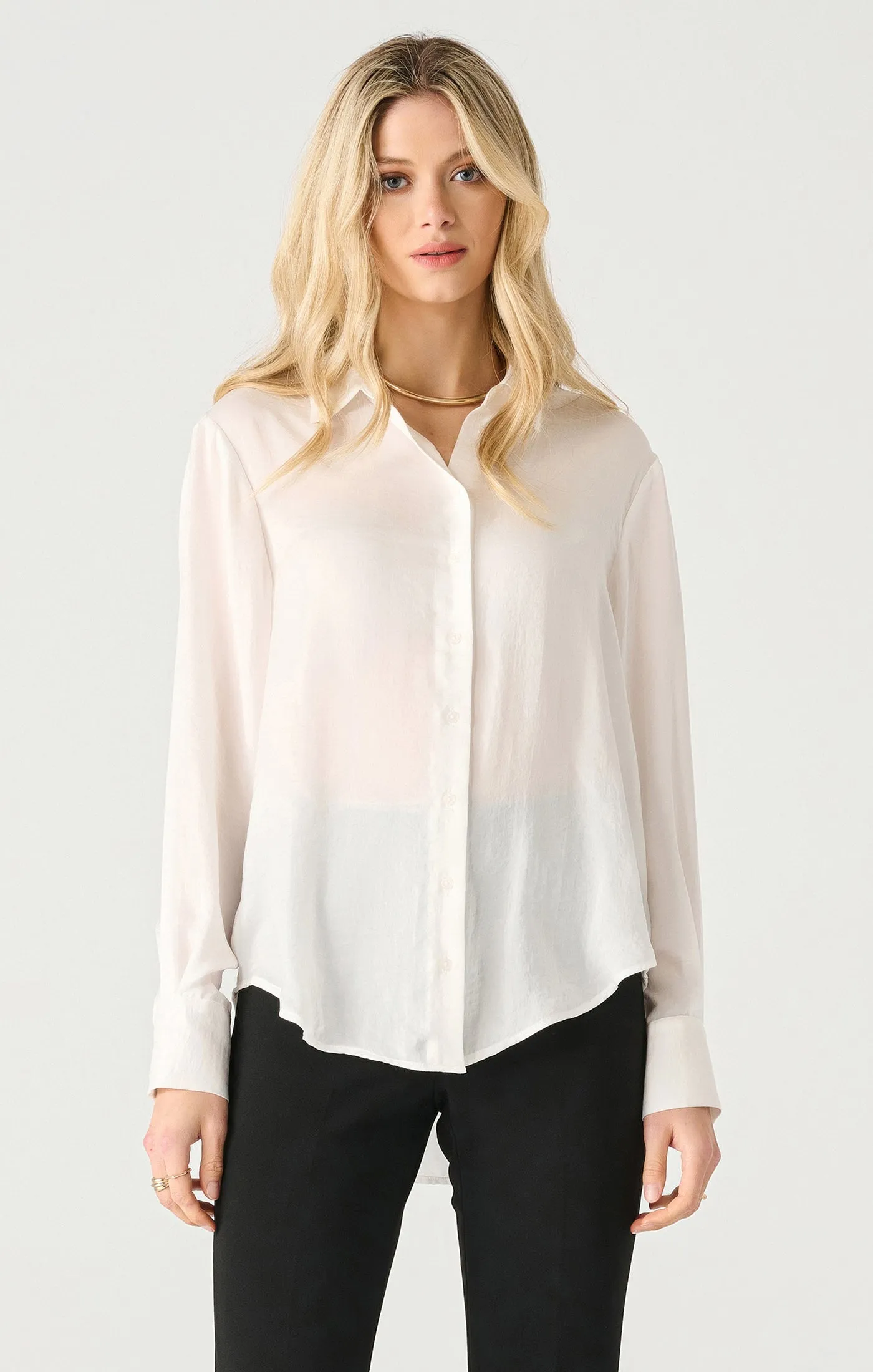 Long Sleeve Flowy Satin Blouse | White sold by Bella Chic