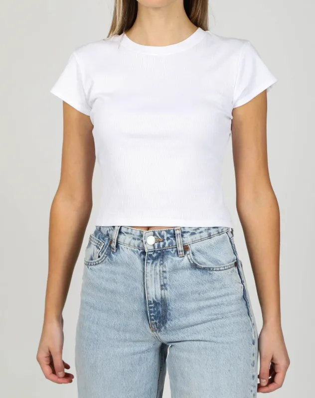 Ribbed Cropped Fitted T-Shirt | White sold by Bella Chic
